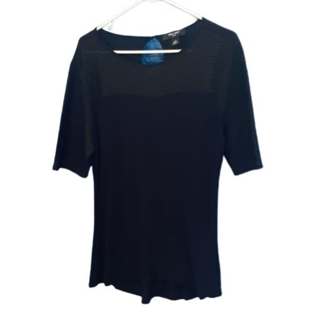 Nine West Jeans Black Textured Viscose Soft Blouse Size L